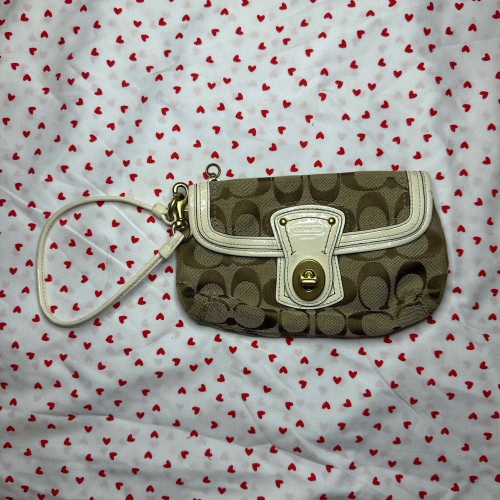 Coach Tan and Cream Signature Wristlet